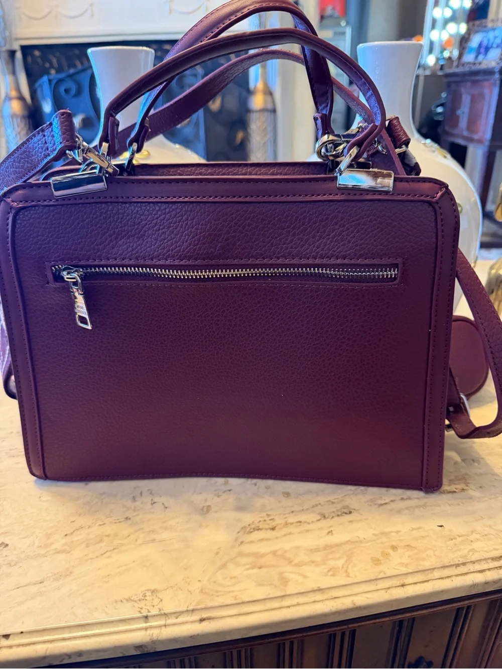 Steve Madden Plum Box Satchel with Logo Strap